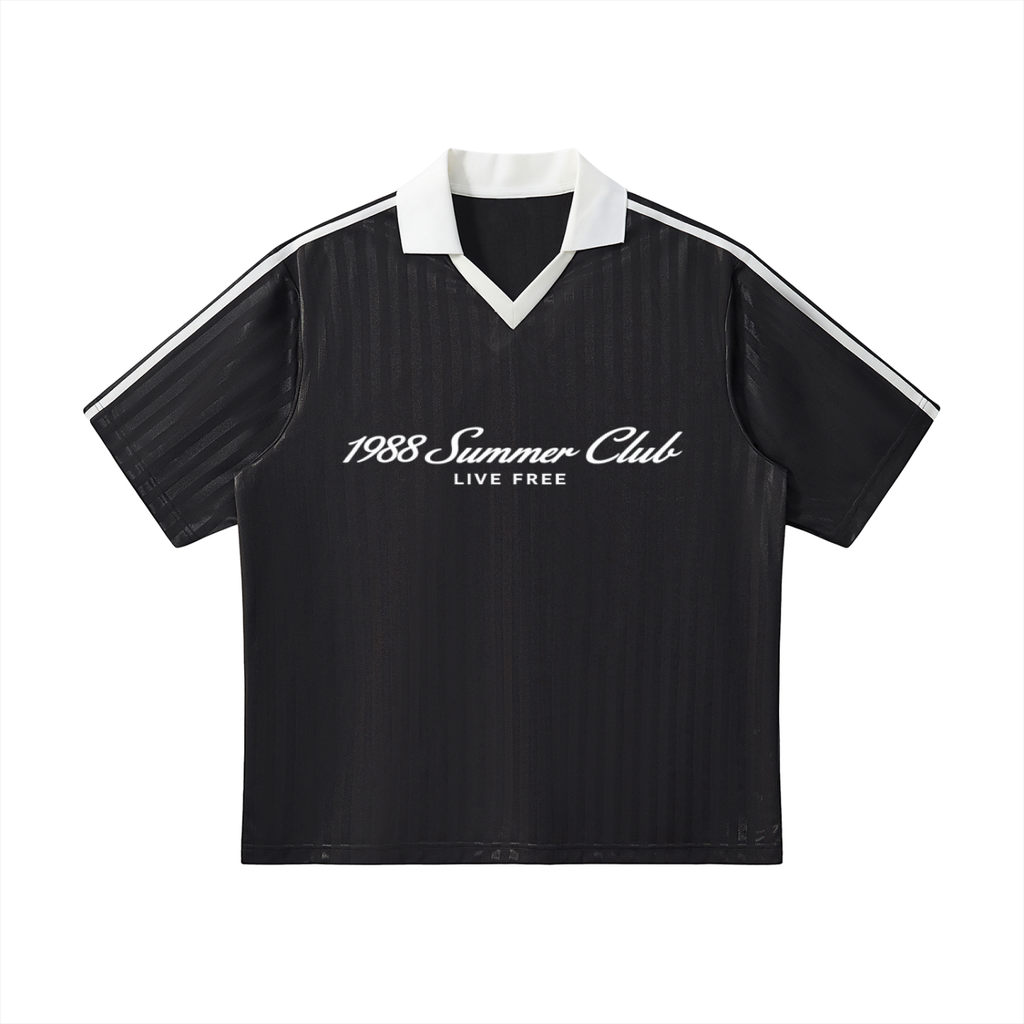 Monaco: Contrast Collar Striped Soccer Jersey
