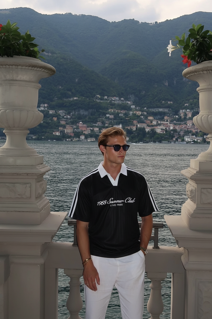 1988 Summer Club Black Rugby Polo - Lake Como