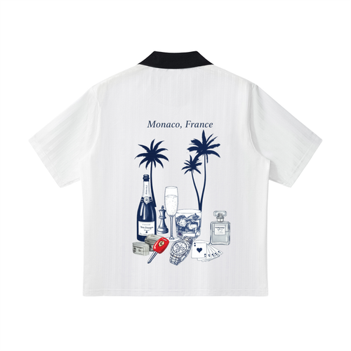 Monaco: Contrast Collar Striped Soccer Jersey