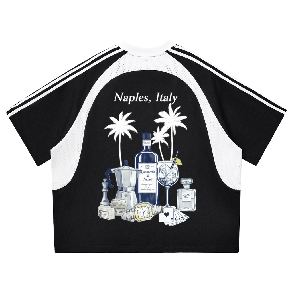 Naples: Contrast Stripes Panel Mesh T-shirt