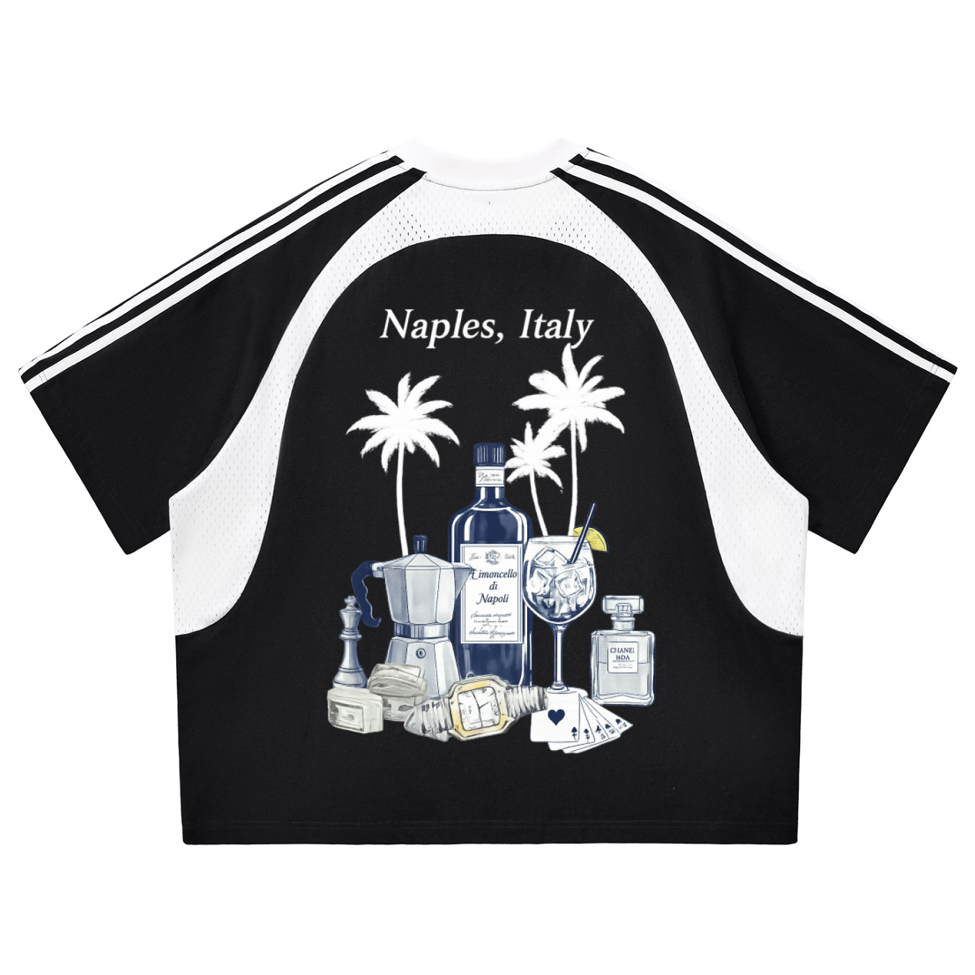 Naples: Contrast Stripes Panel Mesh T-shirt