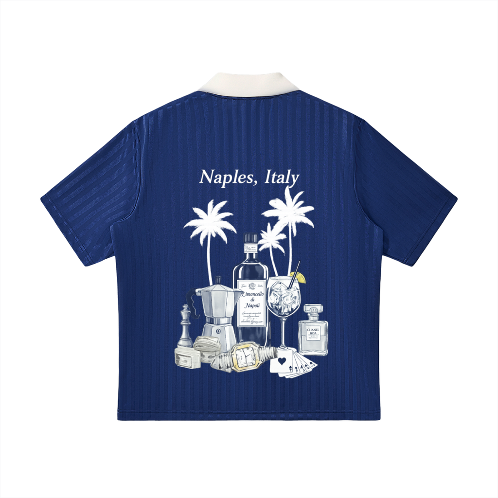 Naples: Contrast Collar Striped Soccer Jersey