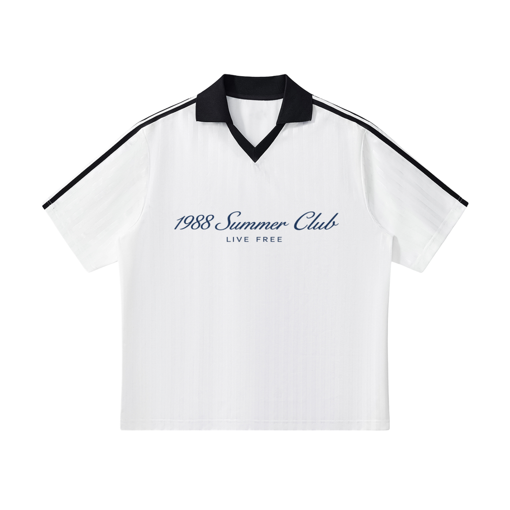 Monaco: Contrast Collar Striped Soccer Jersey