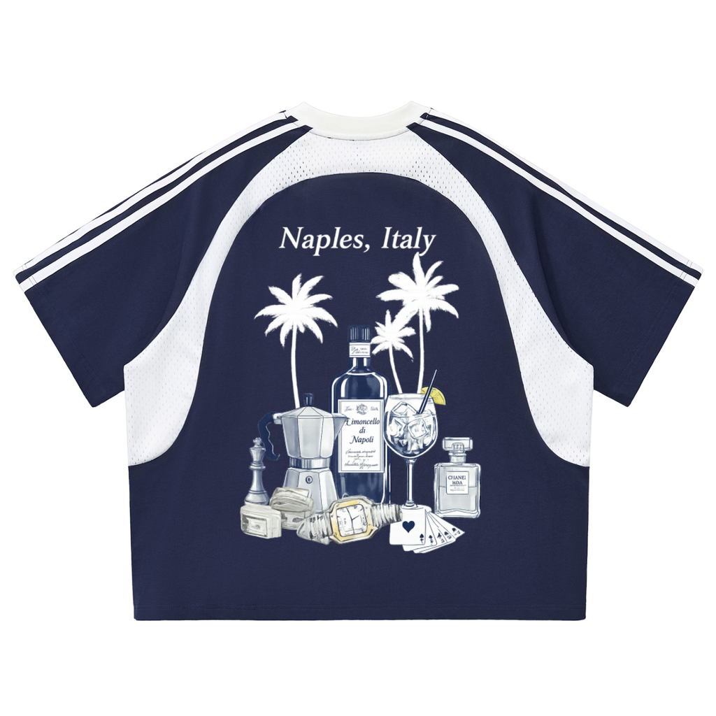 Naples: Contrast Stripes Panel Mesh T-shirt