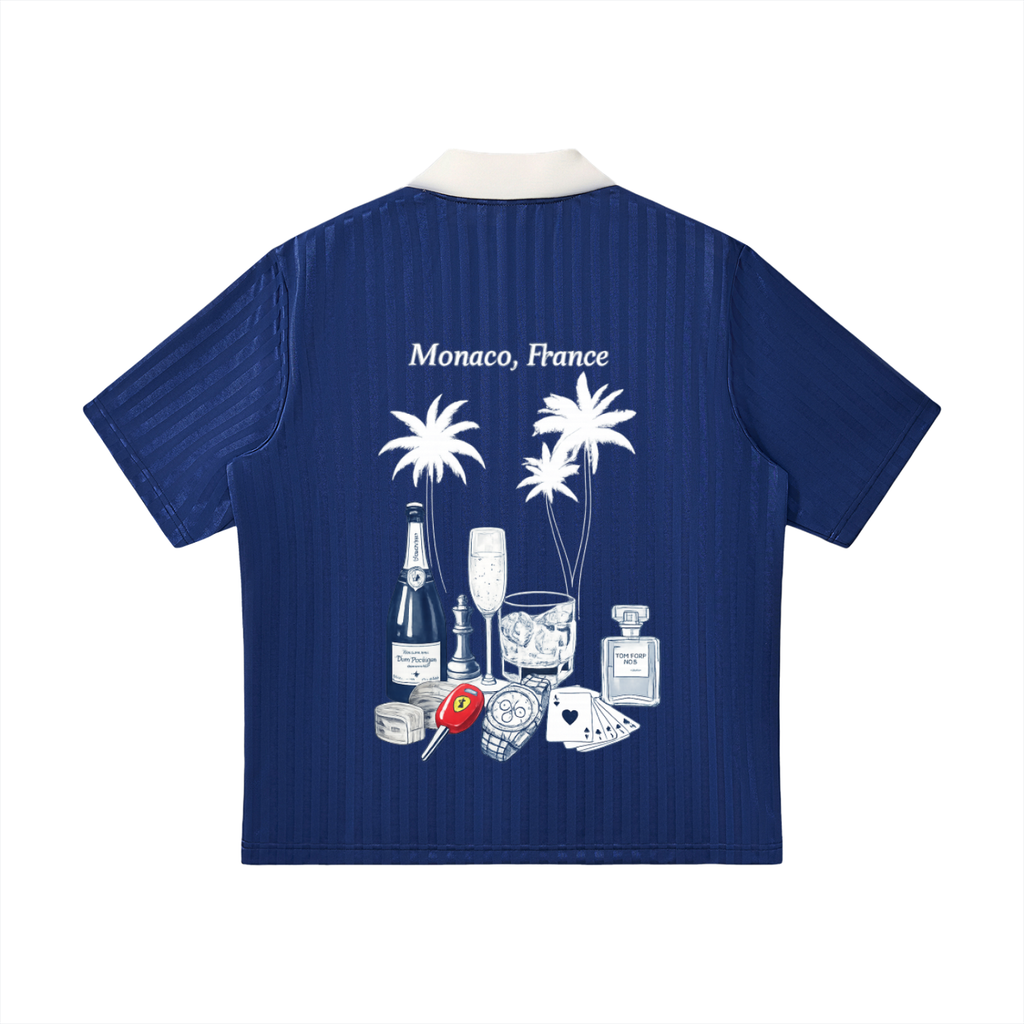 Monaco: Contrast Collar Striped Soccer Jersey