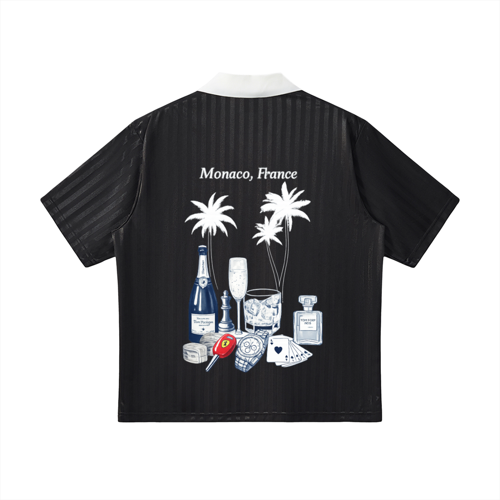 Monaco: Contrast Collar Striped Soccer Jersey