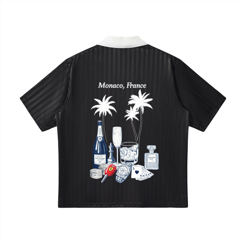 Monaco: Contrast Collar Striped Soccer Jersey
